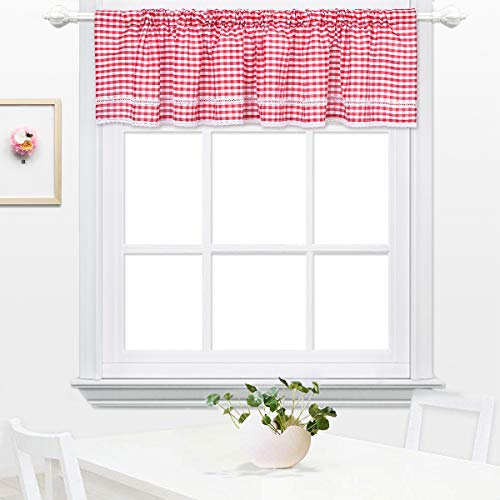 DOKOT Kariert Gingham Baumwolle Querbehang Küche Vorhang Gardinen Schals Fensterschal Vorhänge 30x150cm Rot
