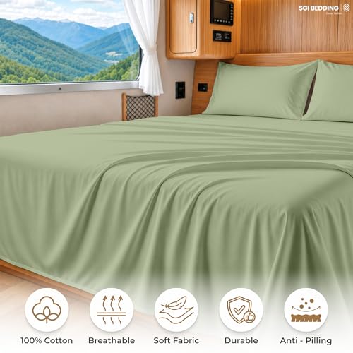 Image of SGI bedding 100% Egyptian Cotton Sheets RV King Size - 600 Thread Count Sheets Set, Soft, Cooling, 15 inch Deep Pocket, Luxury Hotel Bedding, Breathable, Durable - Moss