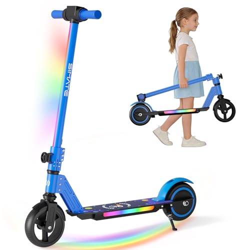 Image of SIMATE Electric Scooter for Kids 6-14, e Kick Scooter with LED Display and Colorful Lights, Adjustable Height and Foldable, Double Brake, Gifts for Kids Girls Boys