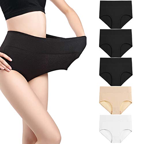 Image of wirarpa Women's Cotton Underwear High Waist Full Coverage Brief Panty Multipack