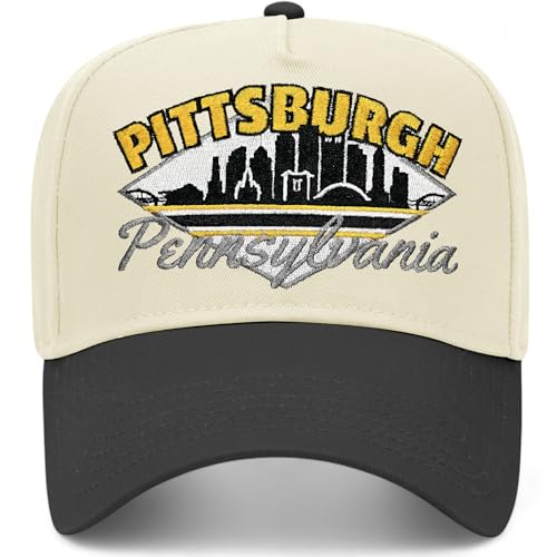 City Edition Vintage Hats | Premium Adjustable Snapback Vintage Trucker Hats for Men & Women (US Alpha One Size Pittsburgh Black/Natural)