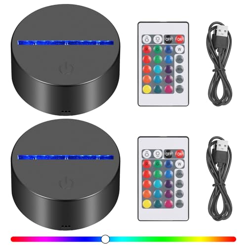 Apritsce 2 Piezas Base LED, Base de Luz LED con Control Remoto, Base de Lámpara de Luz Nocturna Led 3D con Regulable 16 Colores para Dormitorio, Habitación Infantil, Sala de Estar, Bar