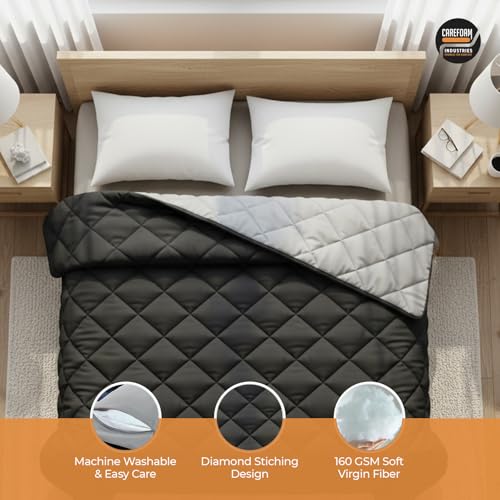 Image of CareFoam Premium AC Comforter Reversible 220 GSM Microfiber Soft| All-Season Thermal Quilt | Lightweight & Fluffy AC Blanket for Cozy Warmth | Double Bed 90 x 100 | Black & Grey