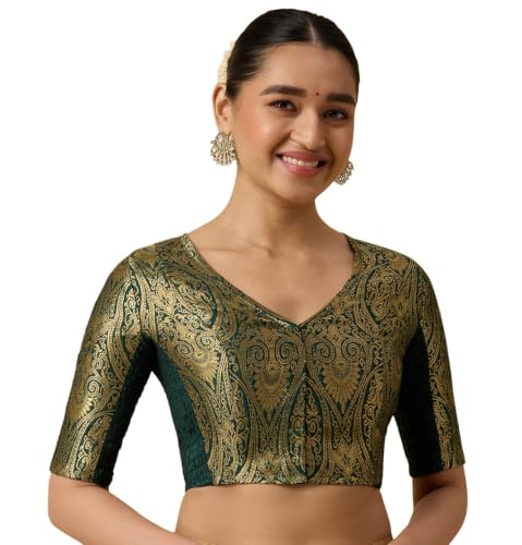 Image of Studio Shringaar Women's Brocade Side Stretch (Smocked) Readymade Saree Blouse