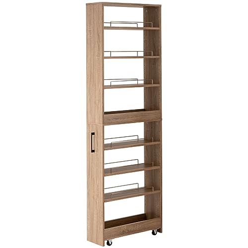 アイリスプラザ 『選べる54種』 隙間収納ハイタイプ 【高さ181cm×幅22cm】スリムラック ストッカー 調味料ラック 冷蔵庫横 洗濯機横 ライトナチュラル キッチンワゴン 幅22cm FRM-016-IR