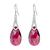 EleQueen 925 Sterling Silver CZ Teardrop Bridal Hook Dangle Earrings Fuchsia Made with Swarovski Crystals
