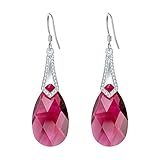 EleQueen 925 Sterling Silver CZ Teardrop Bridal Hook Dangle Earrings Fuchsia Made with Austrian Crystal for Women, Valentine's Day/Mother's Day/Christmas Jewerly Gift for Girlfriend/Mom