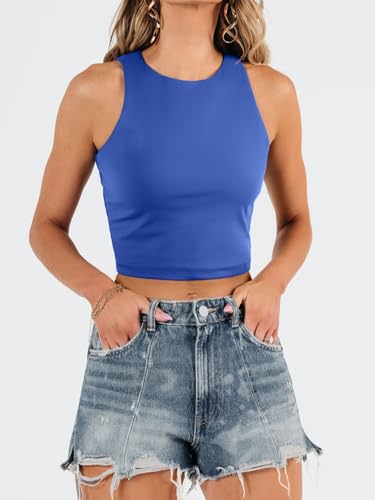 Image of EFAN Women's Double Lined Racerback Crop Tank Top | High Neck Slim Fit Sleeveless Workout Top, No-Bra Essential for Gym, Yoga & Going Out