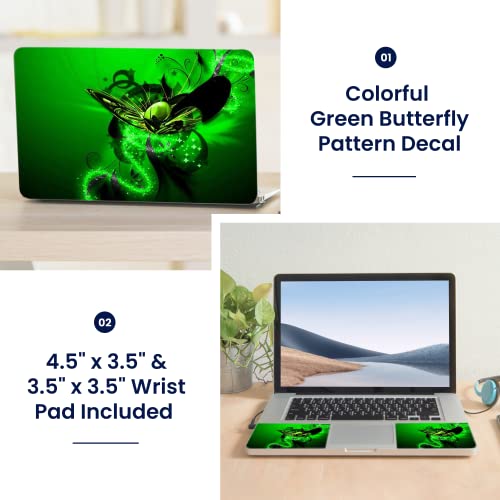 Image of LSS 17 17.3 Inches Laptop Notebook Skin Sticker with 2 Wrist Pads - Reusable Cover Protector Vinyl Sticker Cover Decal Fits 17 inch - 19 inch HP Asus Acer Samsung - Green Butterfly Pattern