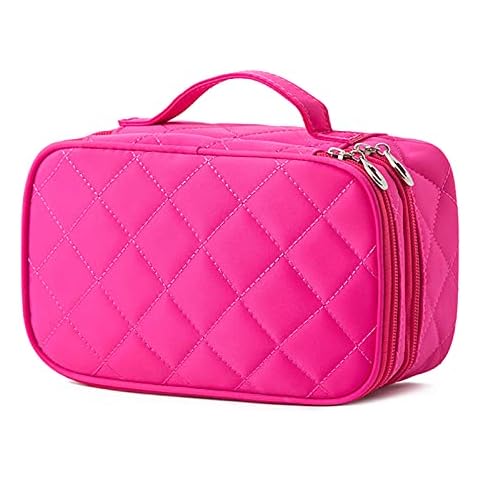 FORRICA Damen Kosmetiktasche Doppelschicht mit Spiegel Make-up Tasche Reise Tragbar Schminktasche Schmink Aufbewahrung Bag Mädchen Kulturtaschen Rose Rot Cover