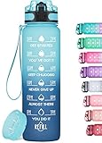 Trinkflasche 1L Sportflasche Auslaufsicher, MEITAGIE BPA-frei Tritan Wasserflasche mit Fruchtfilter & Motivationszeitmarkierung, kohlensäure geeignet, Trinkflasche für Kinder, Fahrrad, Schule, Fitness