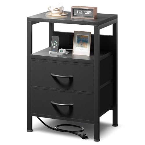 NightStand Bedside Charging Table Bedroom - Night Stand with Charger Station, Modern Nightstand with...