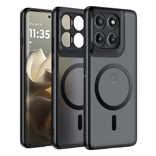 Effcotuo Funda Magnética para Motorola Moto Edge 60 Pro Case Compatible con MagSafe, Funda de Silicona Flexible + Acrílico Carcasa Respaldo Translúcida Mate Slim Antigolpes Cover (Negro)