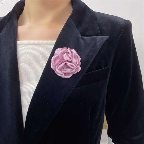 Image of Dainty Silk Rose Flower Brooch Lapel Pins for Women Men Handmade Fabric Flower Brooches Pin Classic for Wedding Party Dance Banquet Dress Suit Clothes Accessories Jewelry Gifts 60mm