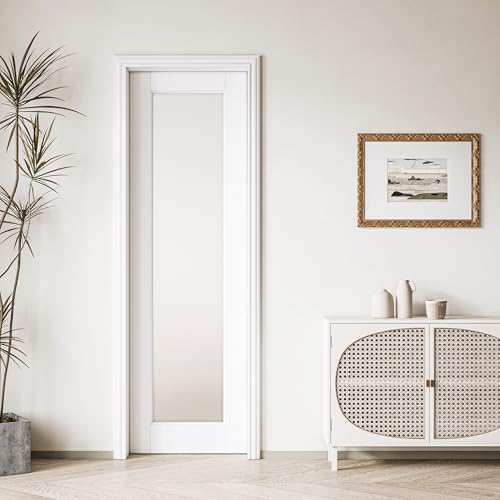 Image of Frosted Glass 1-Lite Sliding Pocket Doors White Standard Door with Hardware Kit Set,24 inchx96 inch