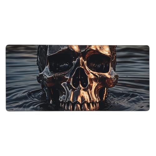 Tapis de souris de jeu glisse fluide avec bords cousus renforcés et motif tête de mort en métal