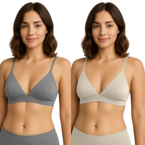 Women’s Seamless Wireless Bralette Soft Padded Triangle Bra Lightweight Comfortable Everyday for Women & Girls (Pack of 2) (in, Numeric, 30, 30 Go, A, 30, Regular, Standard, Grey and Beige)-picture-21