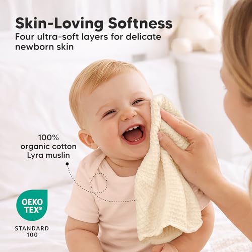 Image of 5-Pack Muslin Baby Washcloths for Newborn - 12x12 inch Soft Absorbent Organic Cotton Muslin Wash Cloths for Babies Girl, Boy, Infant, Toddlers, Kids Face Towel, Bath Essentials, Baby Burp Rags (Cameo)