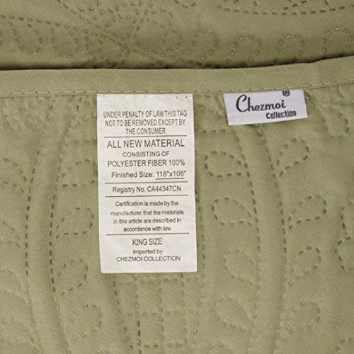 Image of Chezmoi Collection Austin 3-Piece Oversized Bedspread Coverlet Set (King, Sage) (Pack of 6)