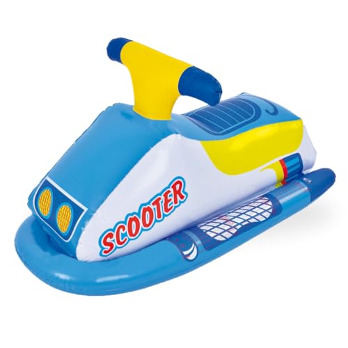 AMATOYS- Colchoneta Hinchable para Piscina – Flotador AcuAtico Resistente, Diseño Divertido, Ideal para Playa, Verano y Fiesta en el Agua (Moto Azul)