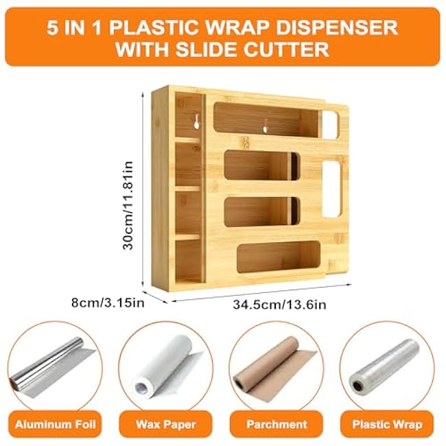 Plastic Bag Organizer for Drawer, Bamboo Food Storage Bags Container, Practical Accessories for Kitchen Organization, Compatible Gallon, Quart, Sandwich Snack, Natural (1 Box 5 Slots)