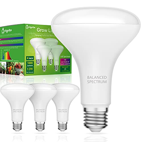 LED Grow Light Bulb, Briignite BR30 Grow Light Bulbs, Full Spectrum Grow Light Bulb 12W, 120W Equivalent, E26 Plant Light Bulbs, Grow light for Indoor Plants, Seedlings, Greenhouse, Hydroponic, 4 Pack