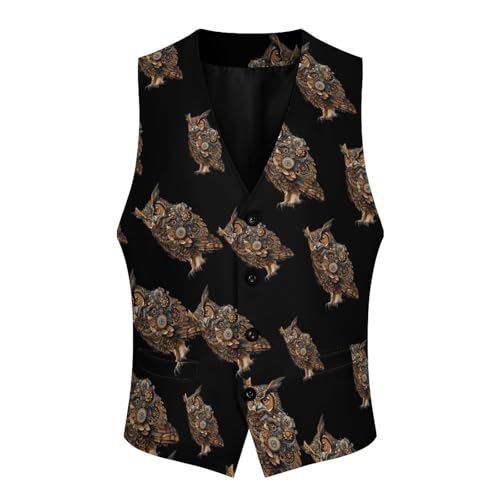Steampunk Owl Novelty Men's Suit Vest Funny Formal Dress Vests Business Waistcoat3