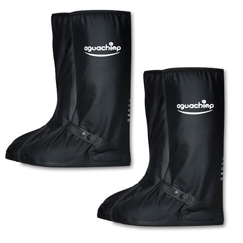 aguachimp-Waterproof Boot Shoe Covers for Rain with Reflector, Reusable Cycling Shoe Covers, Unisex Rain Shoe Covers (XL-X Large, 2PAIR Man/Woman, 01) Black
