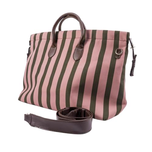 Pink Striped Canvas Tote Bag for Women - Casual Handheld Crossbody Purse with Long Shoulder Strap, Lightweight Beach Bag