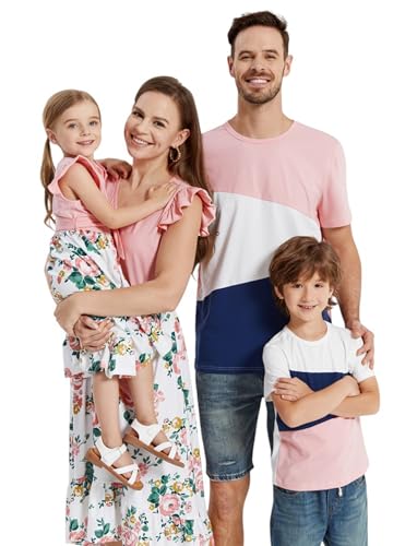 Image of PATPAT Family Matching Outfits Mommy and Me Outfits Floral Dress & Tee Sets | Couples Matching Outfits, Women Girl Flutter Sleeve Dress, Men Boy Cotton Blend T-shirts, Beach Vacation, Family Photoshoot