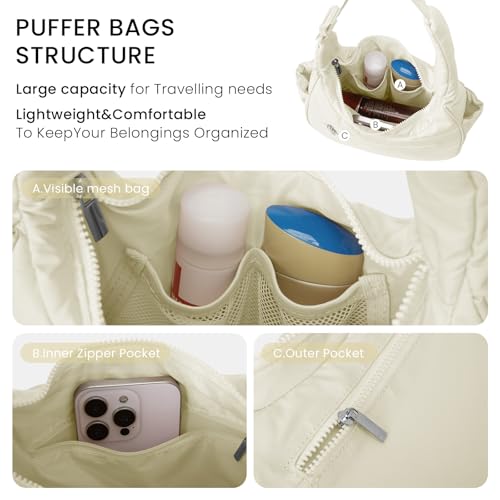 Image of Small Puffer Crescent Shoulder Bag for Women Lightweight Water-Resistant Nylon Purse with Adjustable Strap & Multiple Pockets