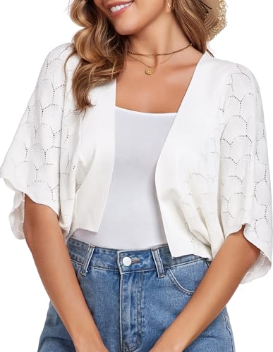 Arolina Summer Cardigans for Women Lightweight Crochet Bolero Shrugs 3/4 Batwing Sleeve Cardigan Sweaters