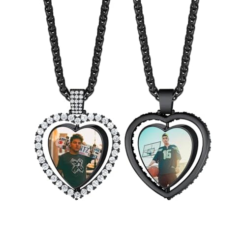 Custom4U Picture Necklace Personalized Photo for Men Women Steel/18K Gold Plated/Black Custom Angel Wings/Heart Pendant Necklace with Picture Memory Circle Chain 18-30 Inch,Hip Hop Jewelry+G