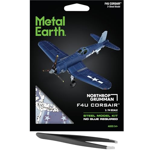 Fascinations Metal Earth F4U Corsair Color 3D Metal Model Kit Bundle with Tweezers
