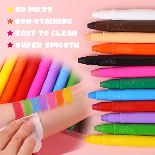 BOBISUKA Face Body Paint Sticks Kit, 12 Color Water Based Face Painting Crayon Set for Art Theater Halloween Party Cosplay Clown SFX Makeup for Women Adults, Non-Toxic Washable3