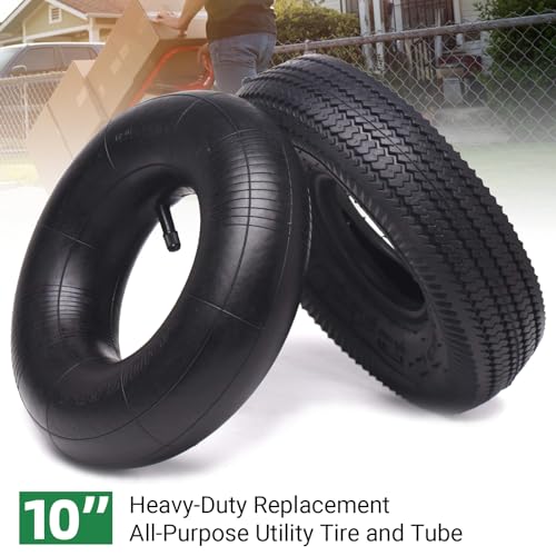 Image of (2 Pack) AR-PRO 10 inch Heavy-Duty Replacement All-Purpose Utility Tire and Tube - 4.10 /3.50-4 inch Pneumatic Tires with 10 inch Inner Tubes TR-13 Straight Valve Stem for Lawn Mowers, Hand Trucks, and More