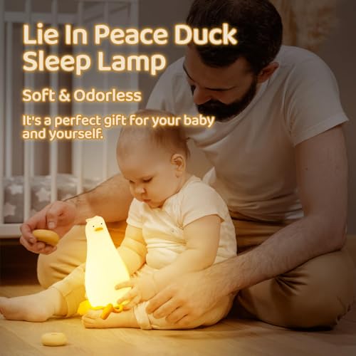 Image of Kids Night Light,Cute Lamp with Charging Port,3 Level Dimmable Silicone LED Lying Flat Duck Lamp,Christmas & Halloween LED Lights,Night Light for Baby Nursery,Bedroom,Office and Breastfeeding