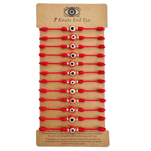 Image of BONITTER Evil Eye Protection Bracelet Set, 12 Pack Adjustable Red 7 Knot Lucky String Amulets, Black and Pink Friendship Bracelets for Women, Men, Boys, Girls (12, Red)