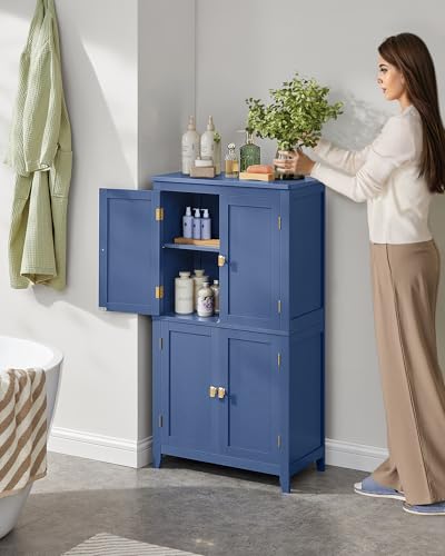 Image of VASAGLE Floor Storage Cabinet, Freestanding Unit, 4 Doors | Adjustable Shelves, 11.8 x 23.6 x 43.3 Inches, for Entryway, Bathroom, Harbor Blue, UBBC552Q01
