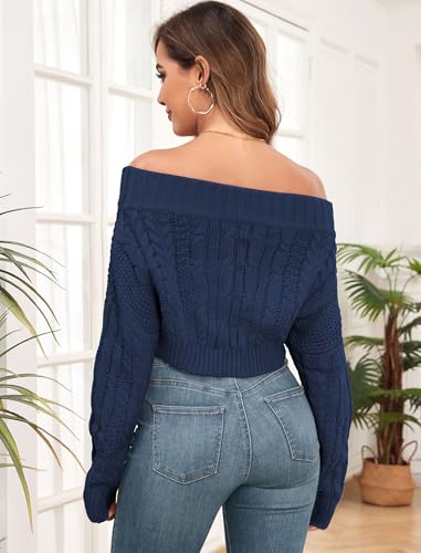 Image of ZAFUL Women V Neck Button Knit Crop Sweaters Batwing Sleeve V Back Ribbed Hem Pullover Sweater