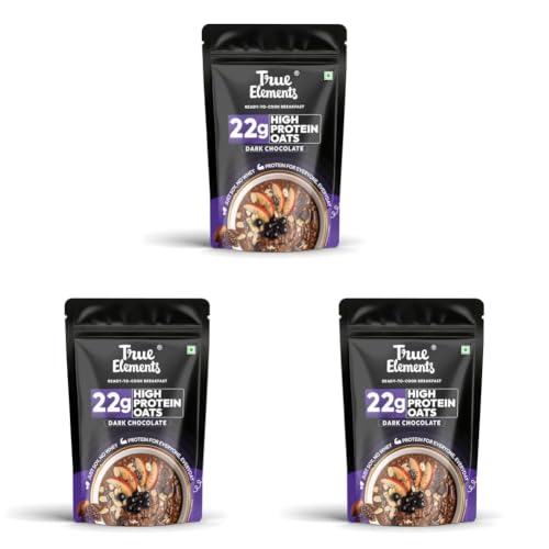 Image of True Elements High Protein Oats 400g | 22g Protein | High Protein Rolled Oats | 100% Wholegrain | Rich in Fiber | No Added Sugar | Healthy Breakfast Cereal (Pack of 3)