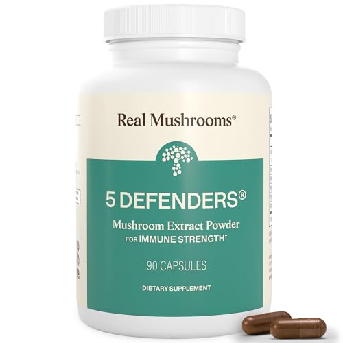 Real Mushrooms 5 Defenders - Adaptogenic Mushrooms Complex with Chaga, Reishi, Turkey Tail, Maitake...