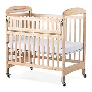 Foundations serenity safereach side compact crib nonmarking commercial casters low profile solid steel frame adjustable mattress board mirrorview end panel natural wood  urban country home decor