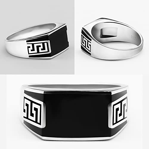 925 Sterling Silver Ring with Solid Rectangle Signet Black Enamel Ring, Turkish Classic Design Handmade Jewelry,Fashion Signet Ring Festival Anniversary Birthday Jewelry Gift for Men and Women2