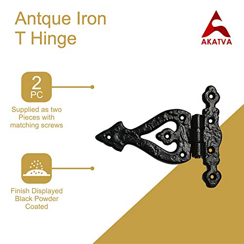 Akatva T Hinge Set - 2 Piece Gate Hinges For Wooden Fences Heavy Duty - Barn Hinges For Doors - Black Hinges – Hinges For Shed Door - Door Hinges Black Matte - Hinges Outdoor - Fence Strap Hinge Set #TOP5