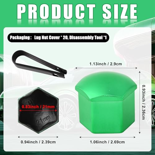 Image of Blueshyhall 21mm Wheel Lug Nut Cover Bolt Caps Anti-Rust Car Tire Nut Cover with Removal Tool (Pack of 20) - Chrome Green