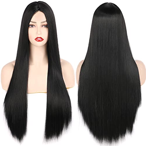IWISH Long Black Wigs for Women Middle Part Long Straight Wig Synthetic Natural Full Wig Heat Resistant Fiber Wig 30 inch 100% Heat Resistant Fiber Hair