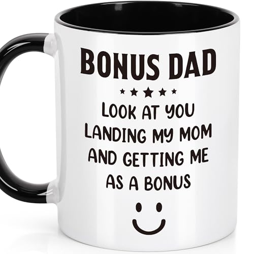 LEJIAJINW Bonus Dad Gifts Men Fathers Day Daddy Grandpa Papa Husband Father Stepdad Father in Law, Dad Birthday Gift, from Daughter Son Kids, Funny Dad's Ceramic Cup for Him