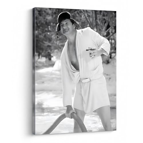 B.B.F MAKE Funny Framed Canvas Wall Art Bathroom Decor Black and White Comedy Cousin Eddie Movies Poster Oil Painting Modern Toilet Artwork for Living Room Dorm Wall Home Decoration (8x10inch)