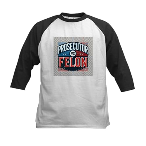 CafePress Prosecutor Vs Felon Kids Baseball T Shirt Kids Cotton Baseball Jersey, 3/4 Raglan Sleeve Shirt Black/White